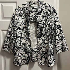 Coldwater Creek Black White Open Front Blazer Jacket Size Large